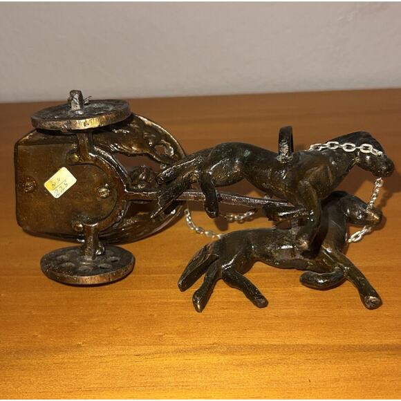 Vintage Roman Centurion Solider In Chariot With Horses Brass Copper Tone Heavy - Picture 6 of 6